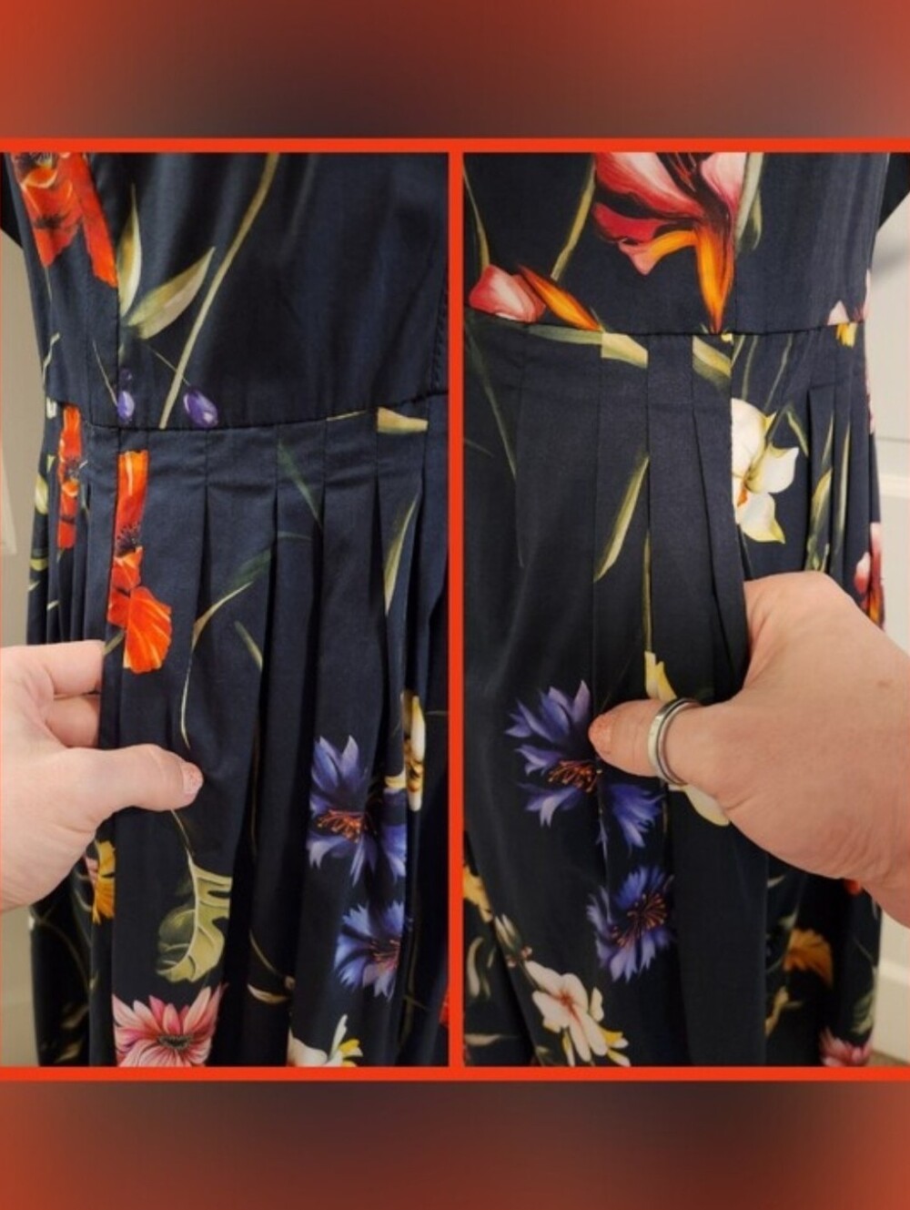 💐Oscar de la Renta💐 - Navy/Multi Floral Sleeveless A-Line Midi Dress - Picture 8 of 16